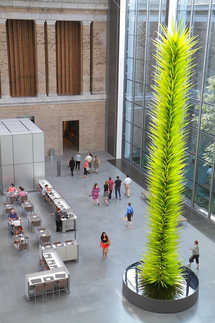 Massachusetts, Boston, Huntington Avenue, Museum of Fine Arts, New American Cafe, restaurant, courtyard, Chihuly Glass Lime Green Icicle Tower