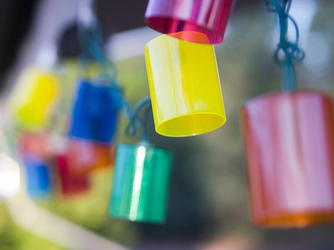 Festive and colorful lights hang in Santa Barbara, California, United States