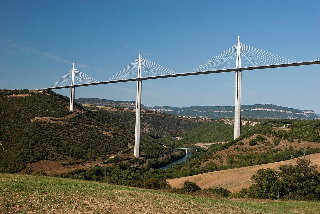 architecture, Aveyron, bridge, building, causse, color image, composition, concept, conceptual, concrete, contemporary, culture, destination, Foster, France, grand, holiday, illumination, location, Michel, Midi-Pyrenees, Millau, monument, Natural Park, ne