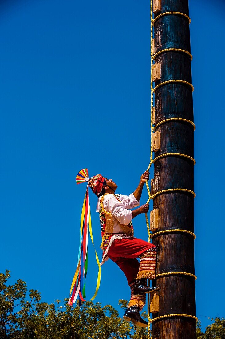 Papantla flyers Voladores de Papantla, Xcaret Park Eco-archaeological Theme park, Riviera Maya, Quintana Roo, Mexico