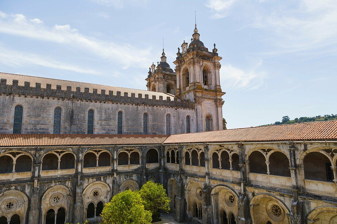 Cloisters and the church, Interior of Mosteiro de Santa Maria de Alcobaca, Alcobaca Monastery, Alcobaca, Oeste, Leiria District, Portugal