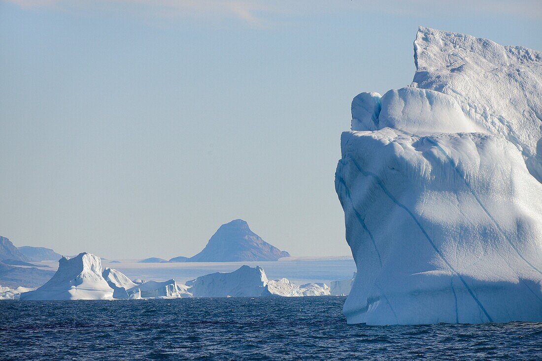 Greenland, Melville Bay, Red Head surroundings, Icebergs and ice cap