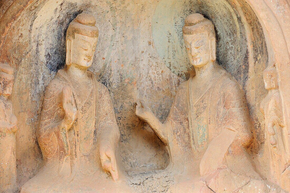 China, Gansu, Bingling Si caves, Cave 125, Preaching Buddha North Wei dynasty