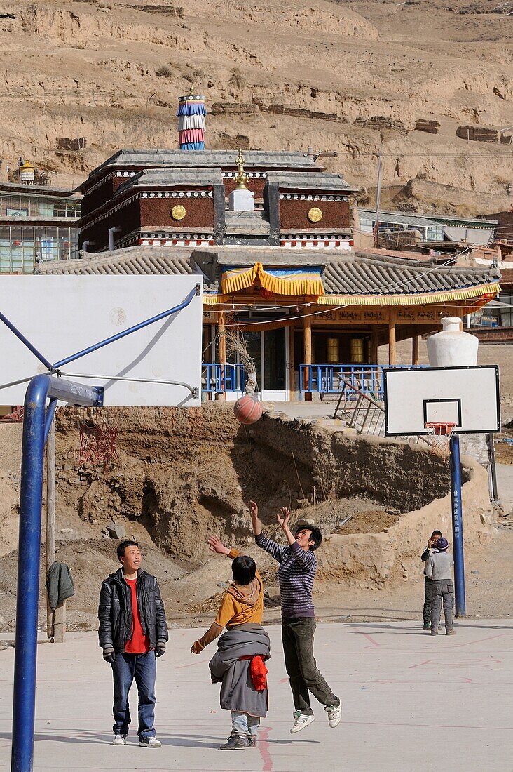 China, Gansu, Amdo, Xiahe county, Pugde village, Basketball game