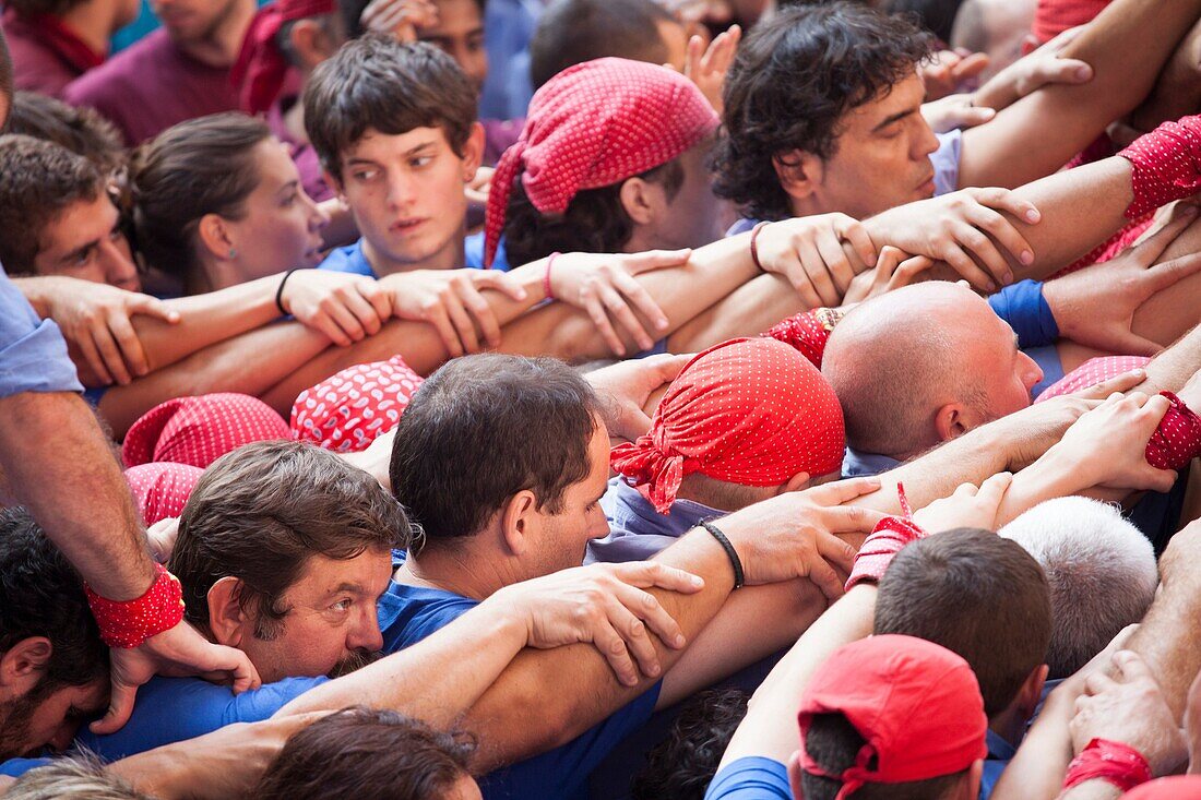 Tarragona, Spain, october 6 and 7 2012  Contest XXIV Castellers human towers  The castellers are UNESCO World Heritage