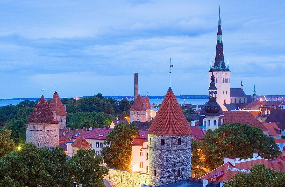 elevated view with St Olaf´s Church from Toompea district,Tallinn, Estonia