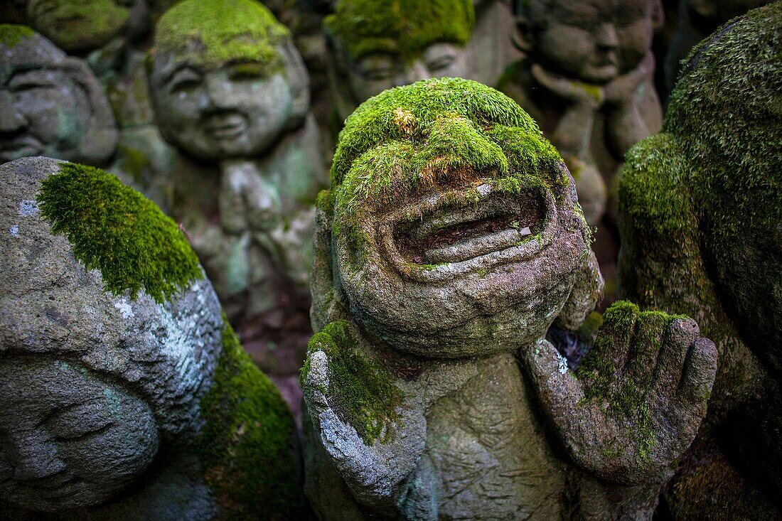 Stone staues at Otagi Nenbutsu ji Temple, Arashiyama Sagano area,Kyoto  Kansai, Japan