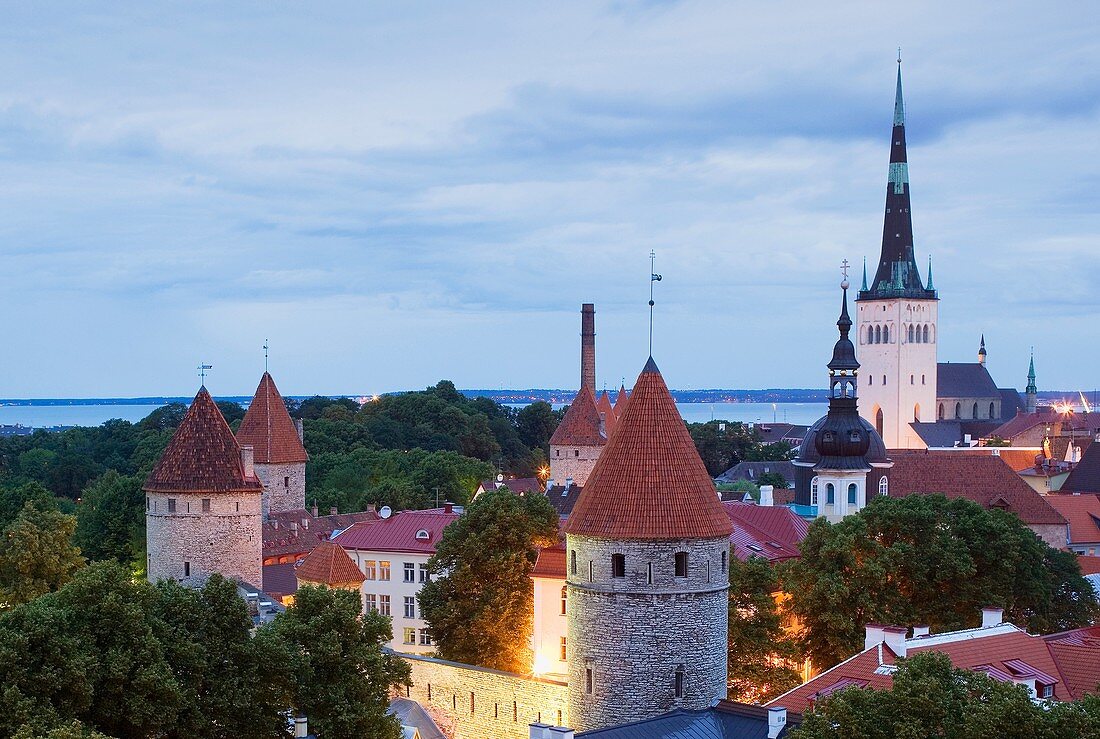 elevated view with St Olaf´s Church from Toompea district,Tallinn, Estonia