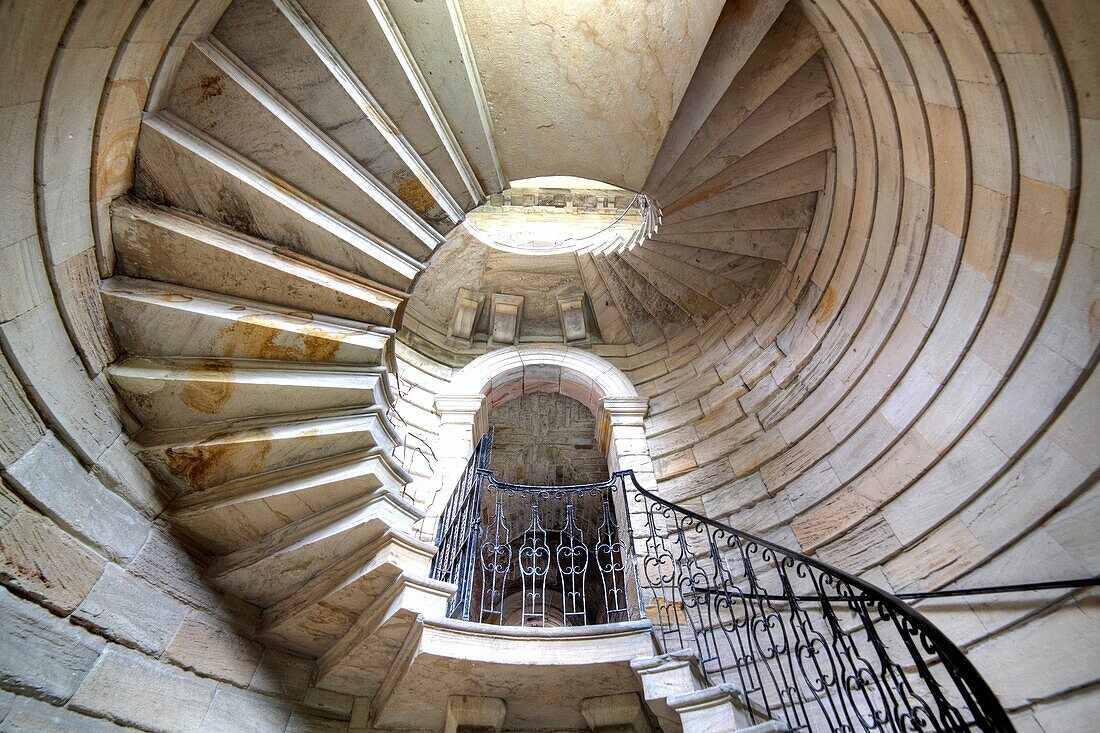 Spiral staircase, Seaton Delaval Hall, Northumberland, England, UK
