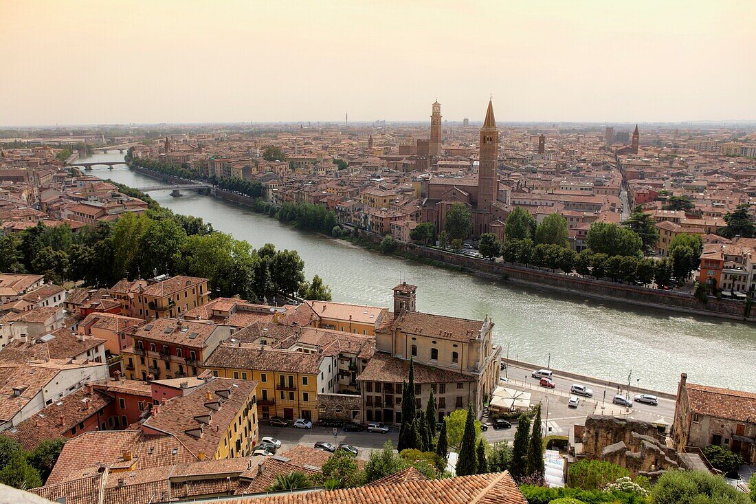 Cityscape of Verona and the Adige River, Verona, Italy