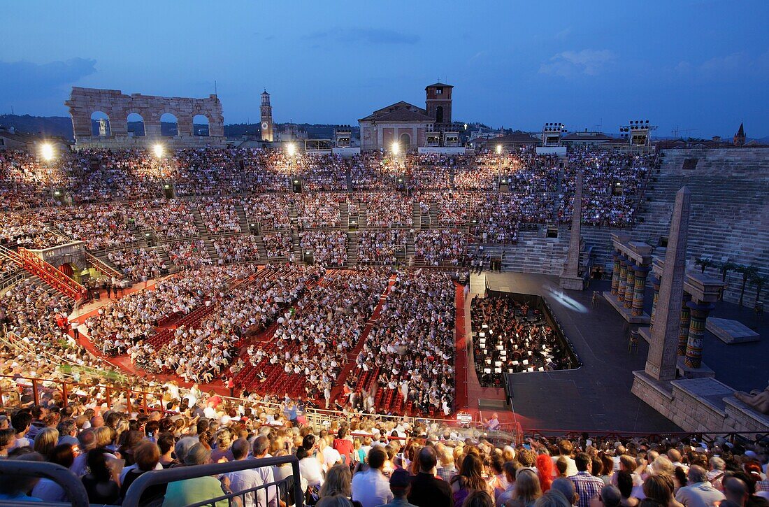 The Arena during the opera performance, Verona, Italy