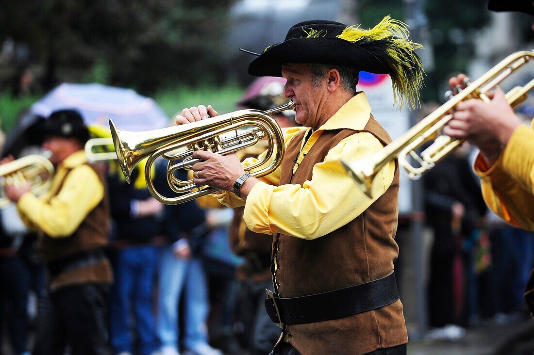 Procession wearing traditional costumes in Oktoberfest festival in Munich,Germany