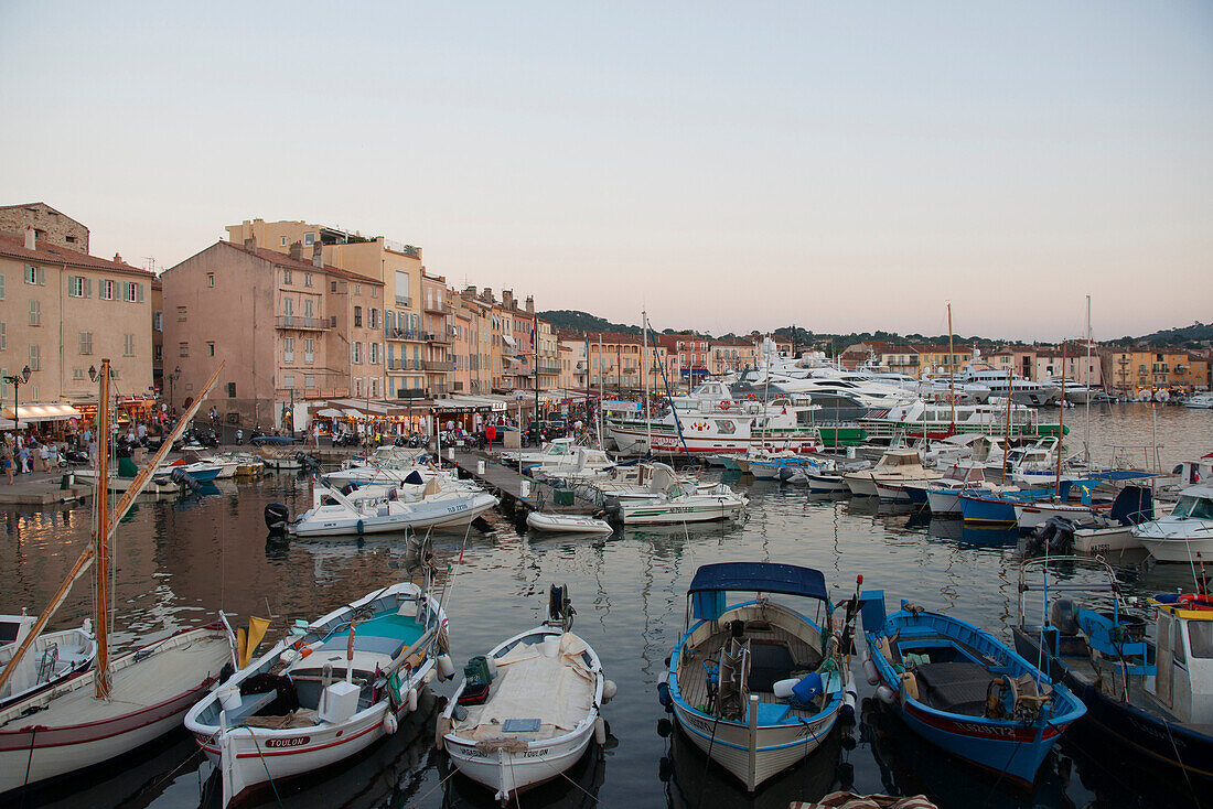 Fishing boats and yachts in the port, Sant Tropez, St. Tropez, Cote d Azure, France, Europe