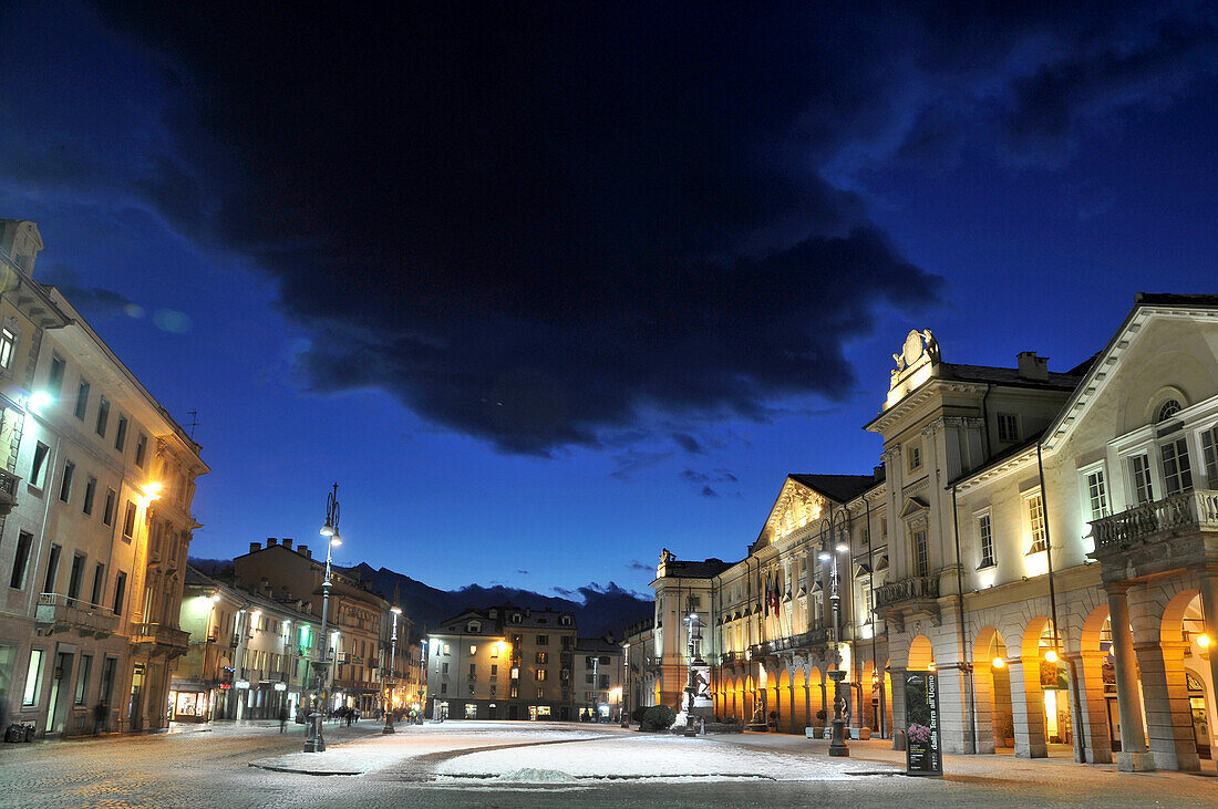 Piazza Emilio Chanoux with town hall, Aosta, Aosta Valley, Italy