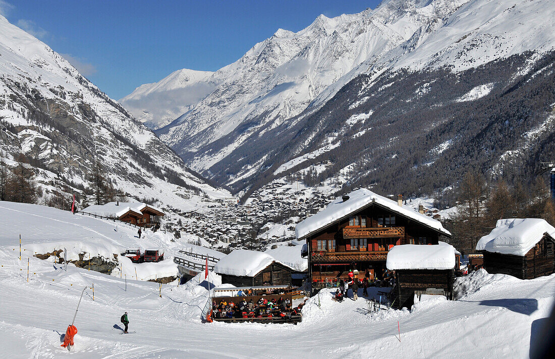 The village of Zermatt from Furi, Skiarea of Zermatt, Valais, Switzerland