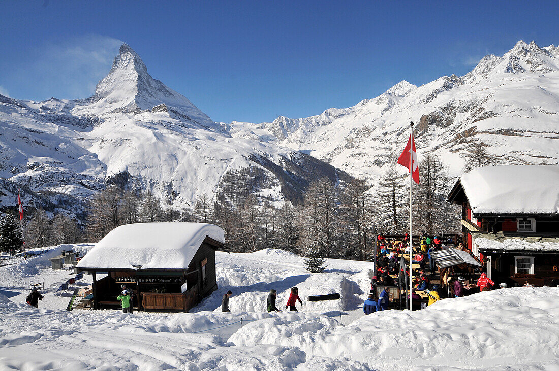 At Riffelberg in the ski resort of Zermatt with Matterhorn in the background, Valais, Switzerland