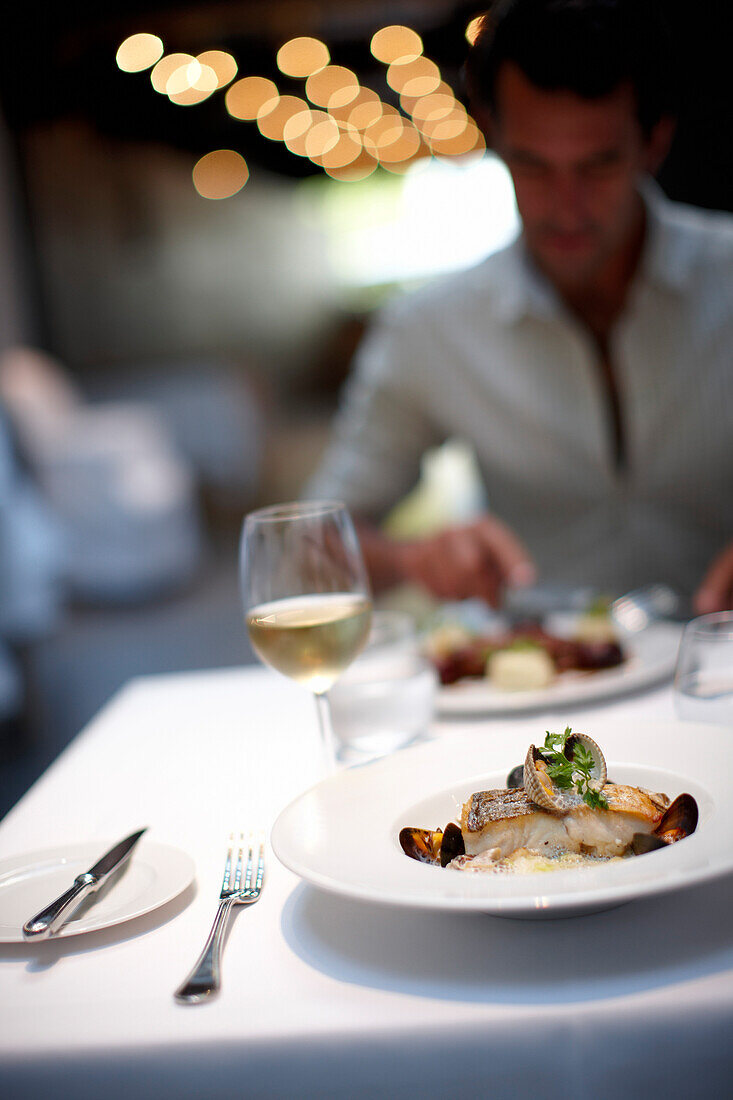 Guest having dinner at a hotel restaurant, Paris, France