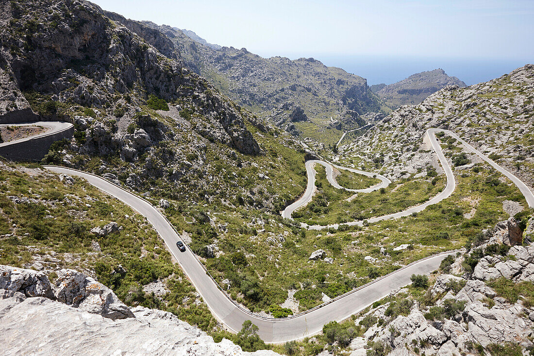 Die Schlange, Strasse nach Sa Calobra, MA-2141, Tramuntana Gebirge, Mallorca, Balearen, Spanien