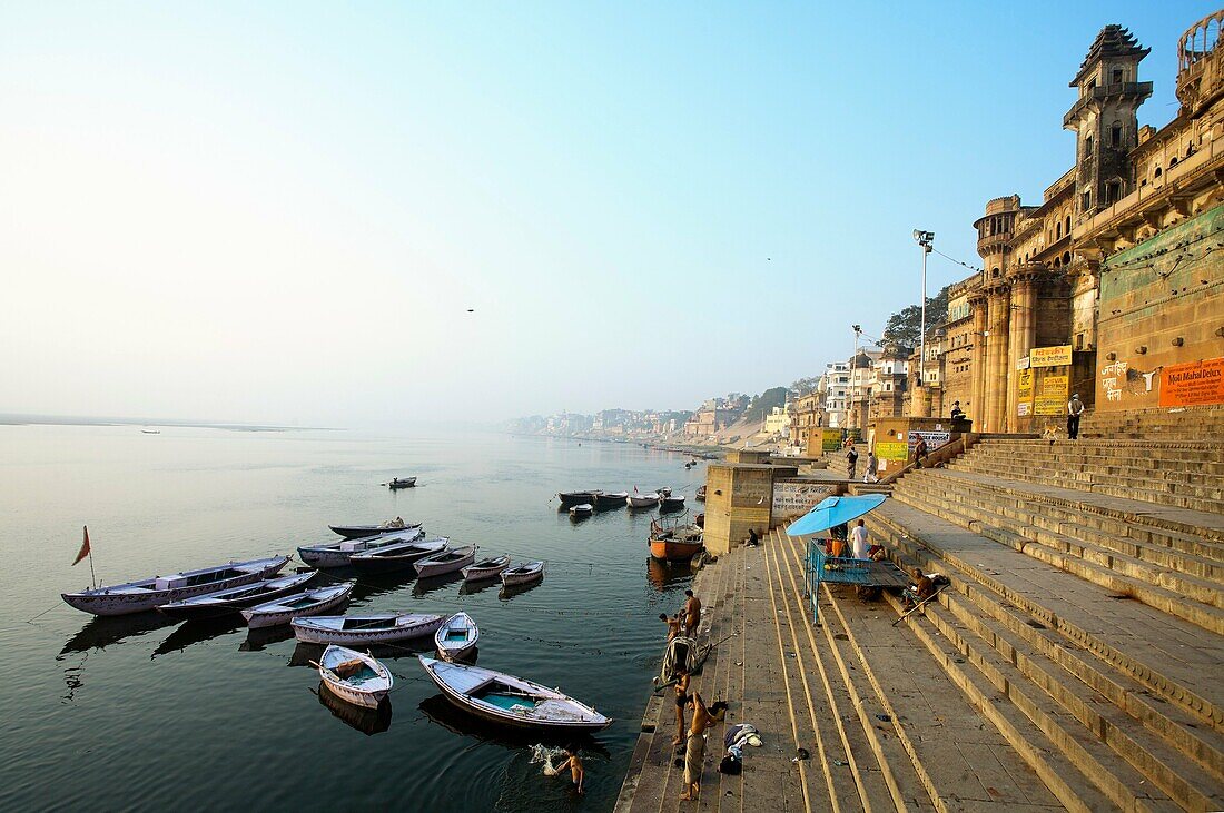 Ghats on the Ganges river, Varanasi  Uttar Pradesh, India.