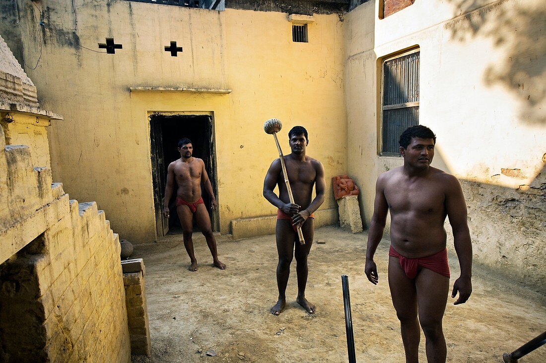 Kusthi wrestlers, Hanuman Akhara, Varanasi, Uttar Pradesh, India.