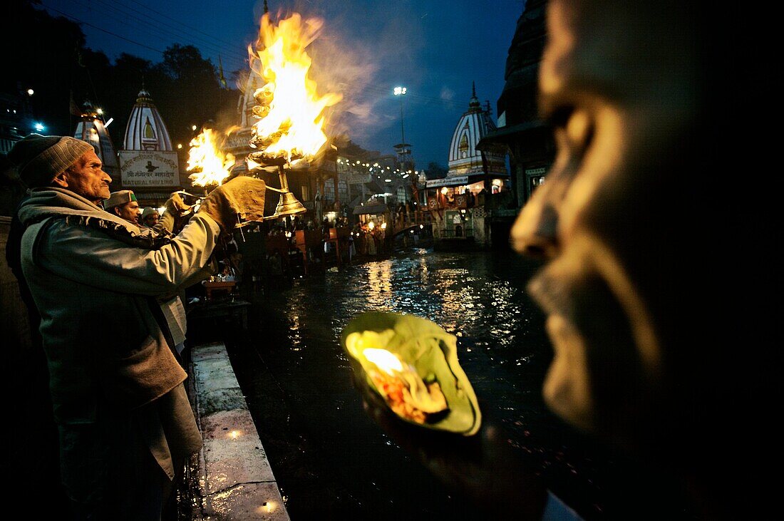 Ganga Aarti ceremony, Haridwar  Ganges river, Uttaranchal, India.