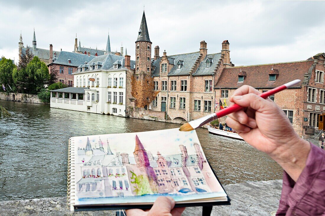 Rozenhoedkaai Quay of the rosary, Brugge, Bruges, Flanders, Belgium.