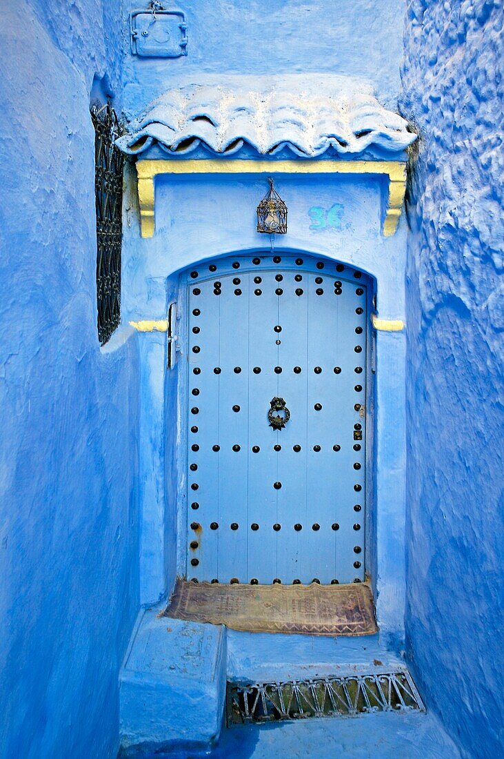 Door, Chefchaouen Rif region, Morocco.