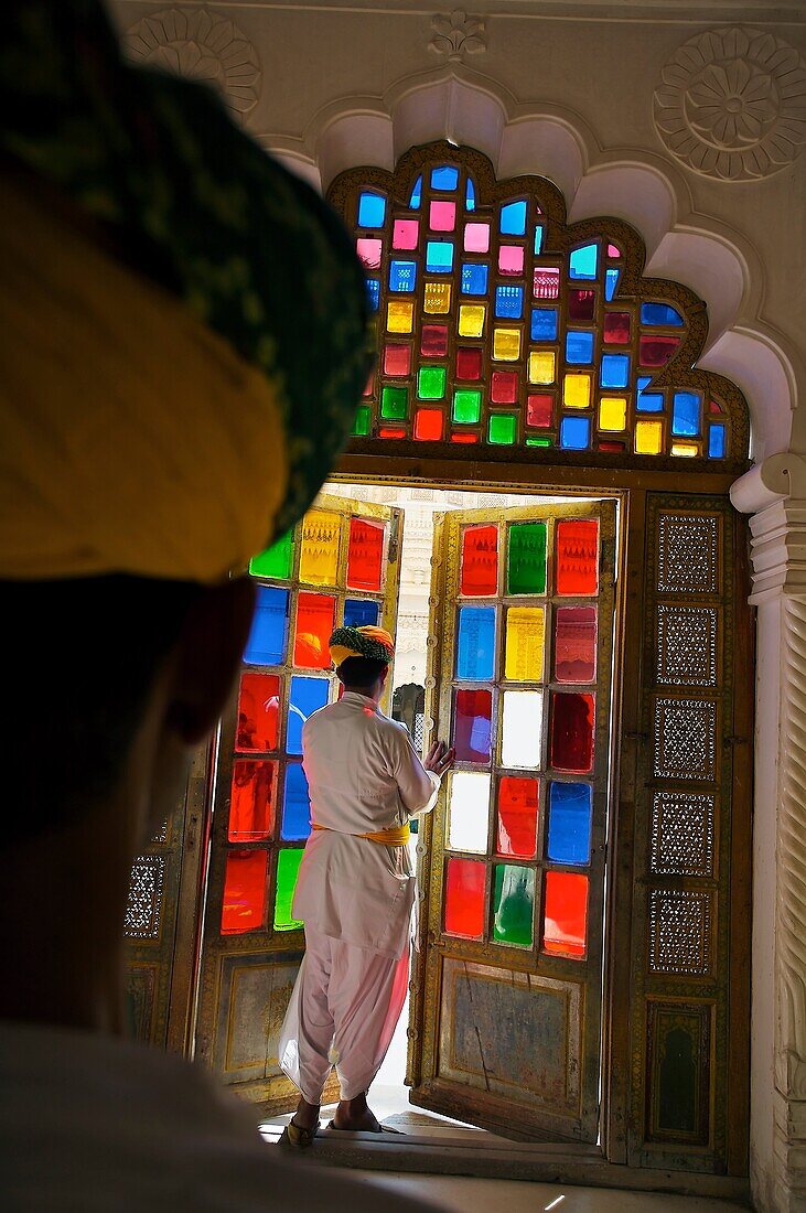 Stained Glass, Meherangarh Fort  Jodhpur  Rajasthan  India.