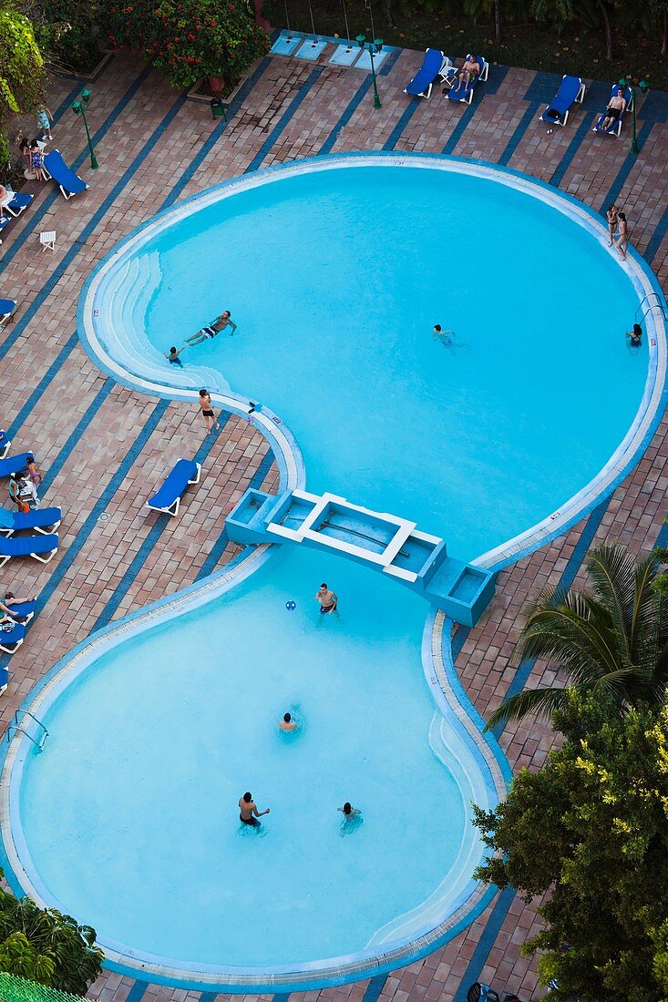 Cuba, Havana, Hotel Sevilla, elevated view of swimming pool