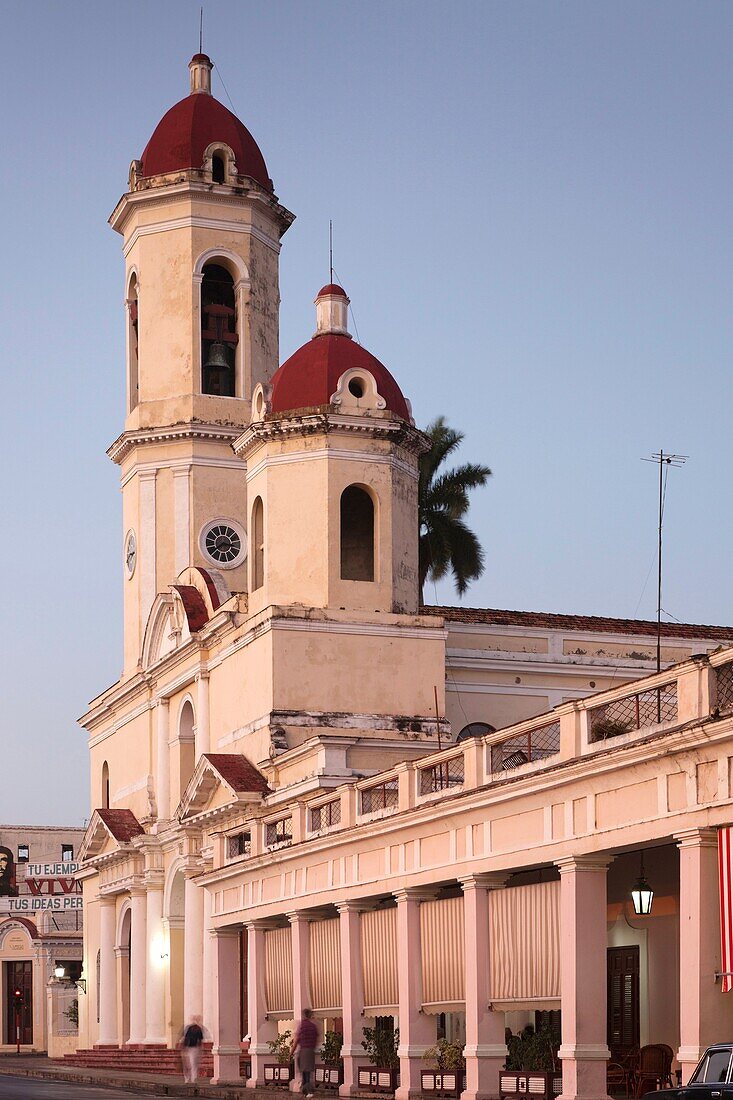 Cuba, Cienfuegos Province, Cienfuegos, Catedral de Purisima Concepcion cathedral, dusk