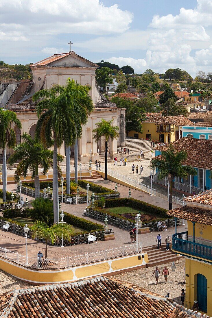 Cuba, Sancti Spiritus Province, Trinidad, elevated view of the Plaza Mayor