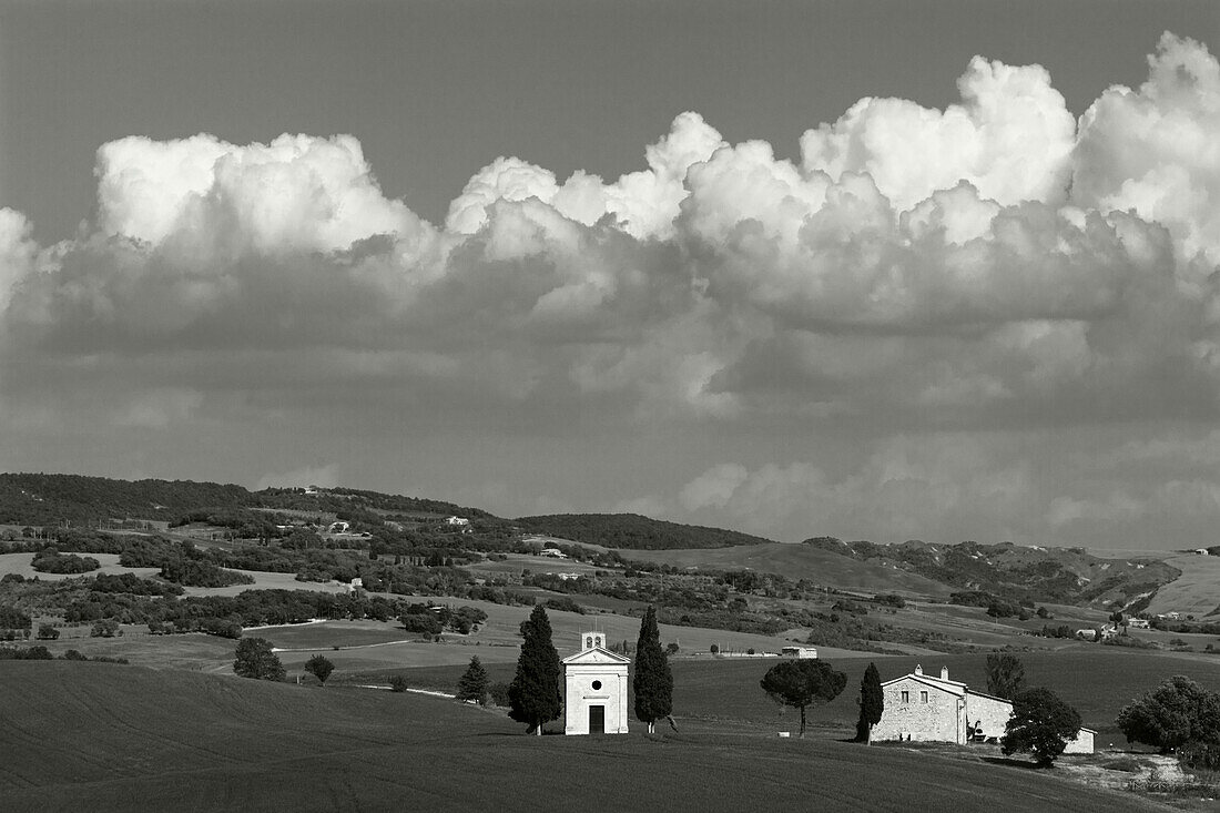 Vitaleta Kapelle mit Zypressen, Cappella di Vitaleta, bei Pienza, Val dOrcia, UNESCO Weltkulturerbe, Provinz Siena, Toskana, Italien, Europa