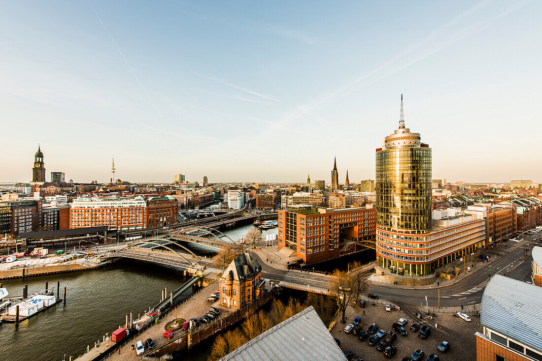 Blick auf Hamburg Am Baumwall und Elbe, von der Kehr Wieder Spitze gesehen, Hamburg, Deutschland