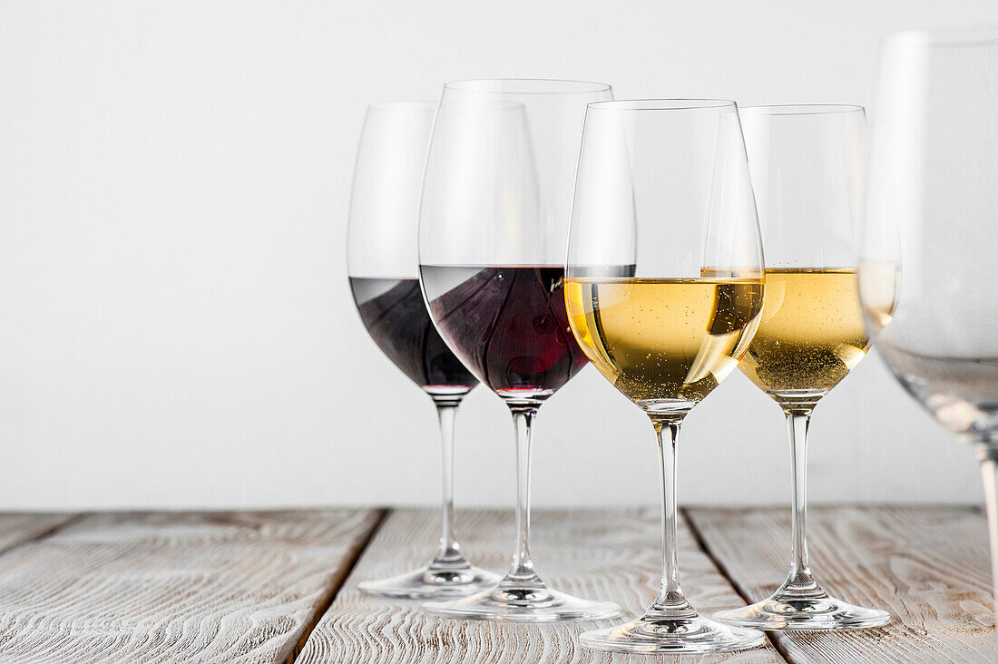 Red and white wine glasses, Hamburg, Northern Germany, Germany