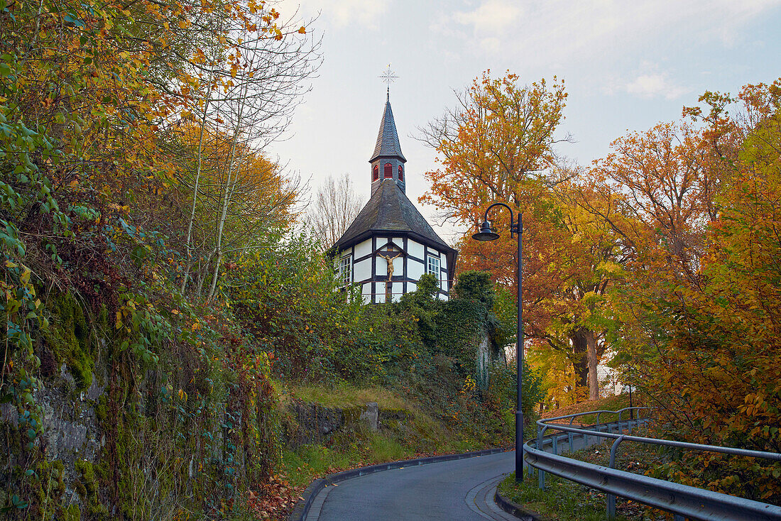 Heisterkapelle, one of the oldest half-timbered chapels, Wissen, Westerwald, Rhineland-Palatinate, Germany, Europe