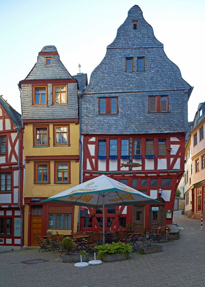 Fachwerkhäuser in der Altstadt von Limburg, Fischmarkt, Westerwald, Hessen, Deutschland, Europa