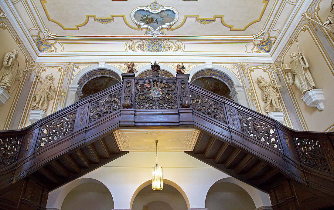 Staircase in Abtei Marienstatt, 13th century, Nistertal, Streithausen, Westerwald, Rhineland-Palatinate, Germany, Europe