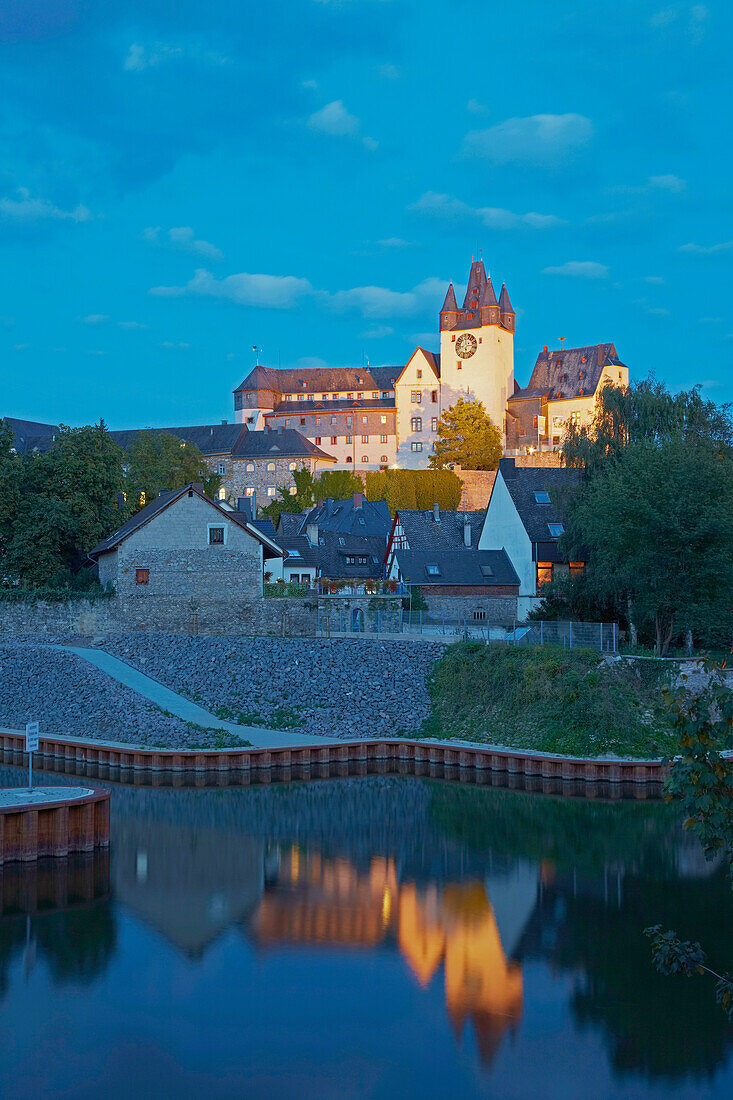 Diez castle at night, Diez an der Lahn, Westerwald, Rhineland-Palatinate, Germany, Europe