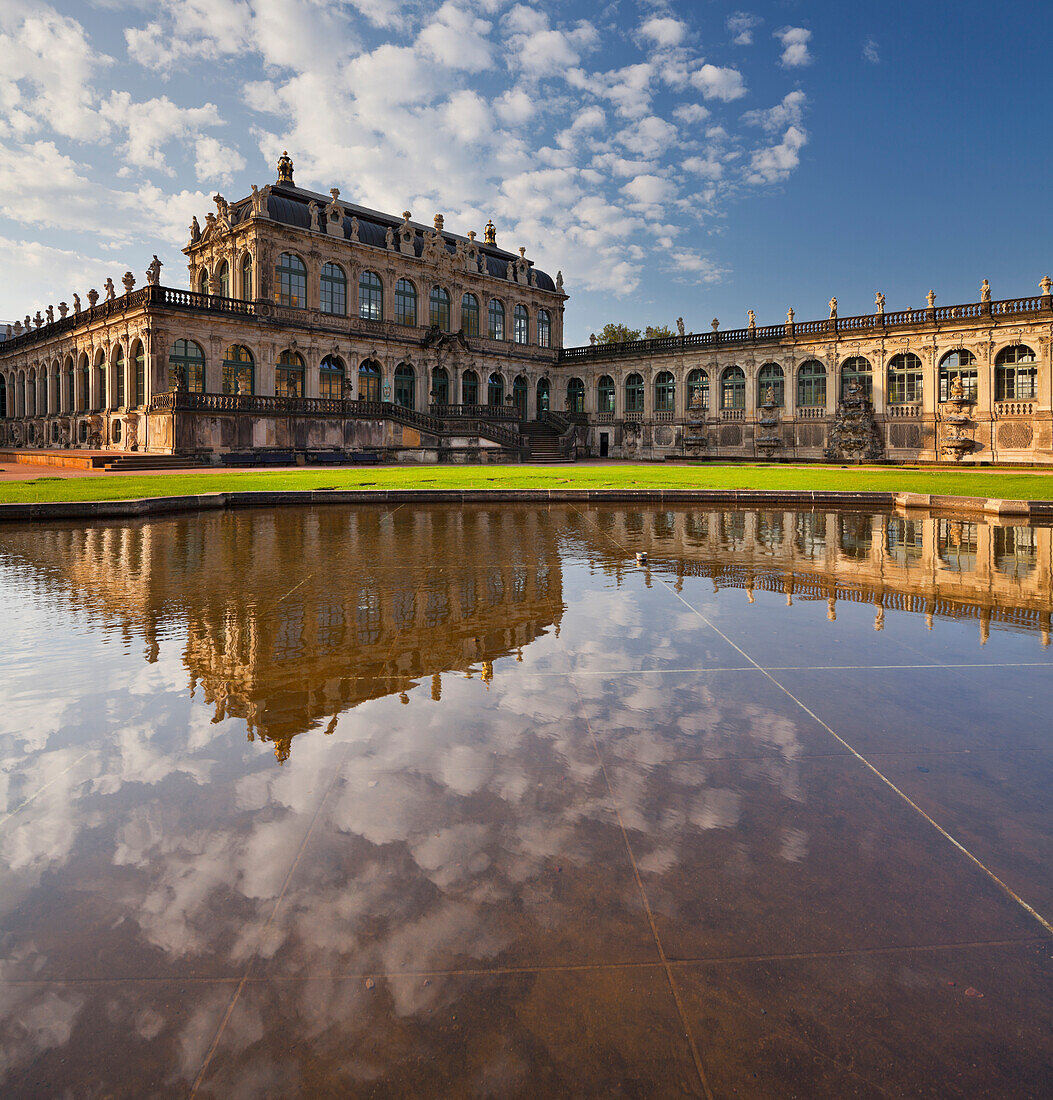 Zwinger palace and reflection, Dresden, Saxony, Germany