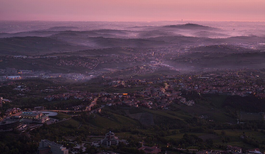 View from Monte Titano over San Marino and Emilia Romagna, Italy