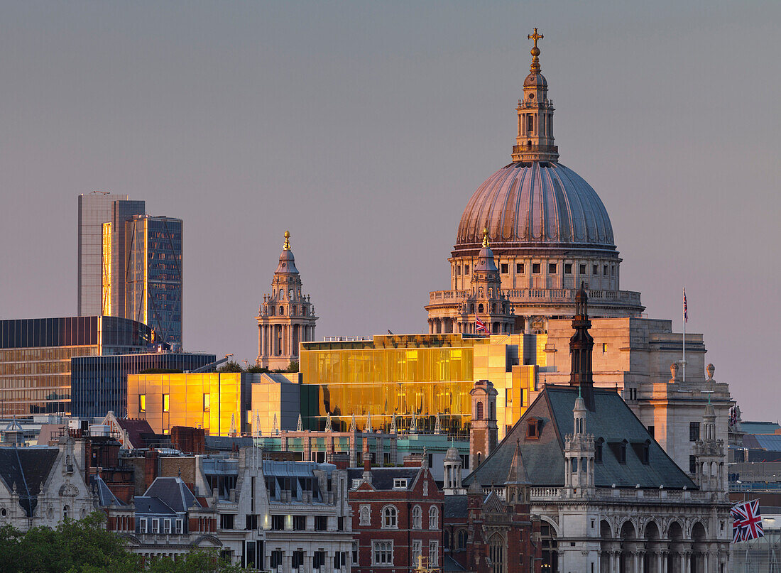 St Pauls Cathedral and the rooves of the houses nearby, London, England
