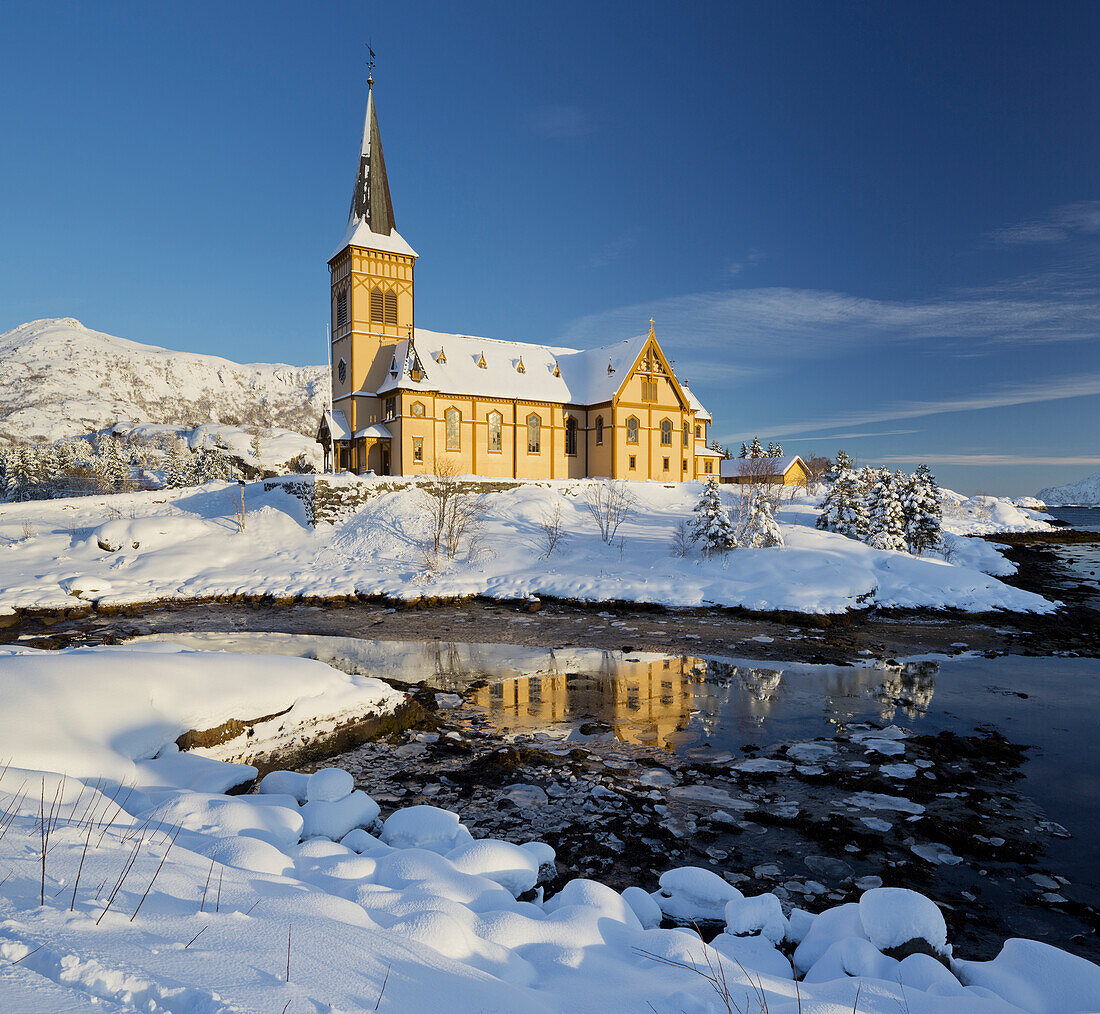 Church in Vagan, Ausvagoya, Lofoten, Nordland, Norway