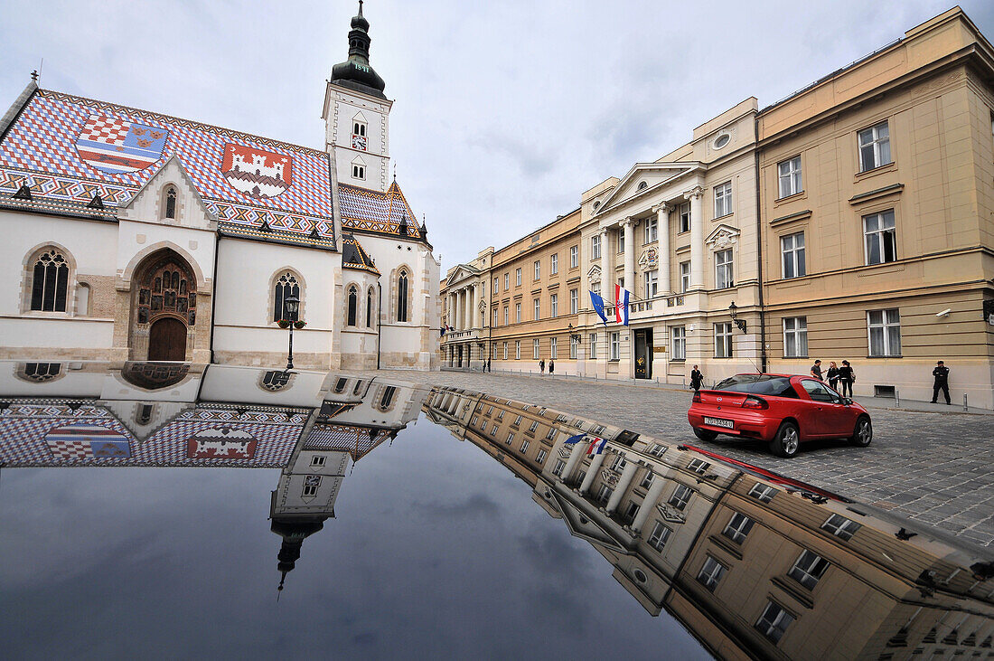 Parlament and St. Mark's church on the market square, government quarter, Upper town, Zagreb, Croatia