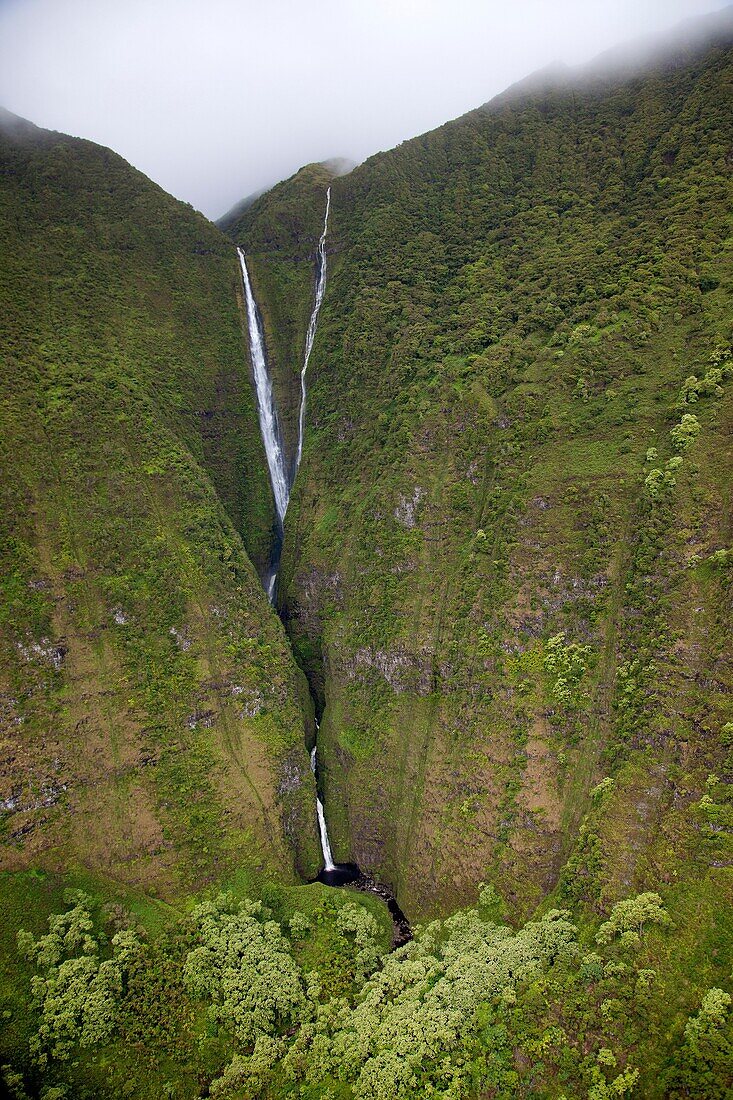 Aerial View of the waterfall in Molokai Island , Hawaii, USA