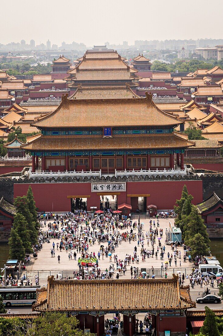 Aerial view of the Forbidden City as seen from Prospect Hill in Jing Shan Park during summer in Beijing, China