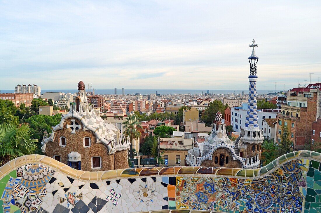 View of one of the pavilions of the entrance to Parc Guell Barcelona