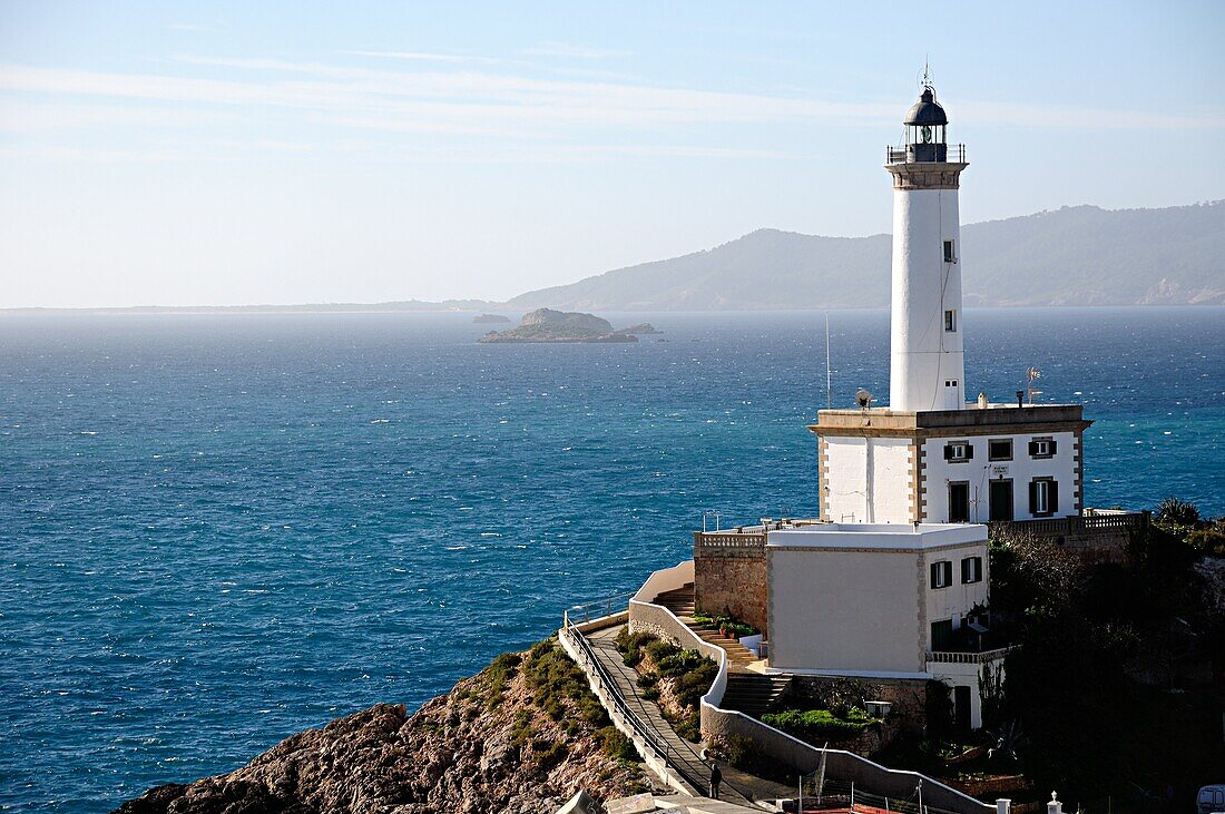 Marina Botafoch lighthouse in the port  Ibiza, Balearic Islands, Spain