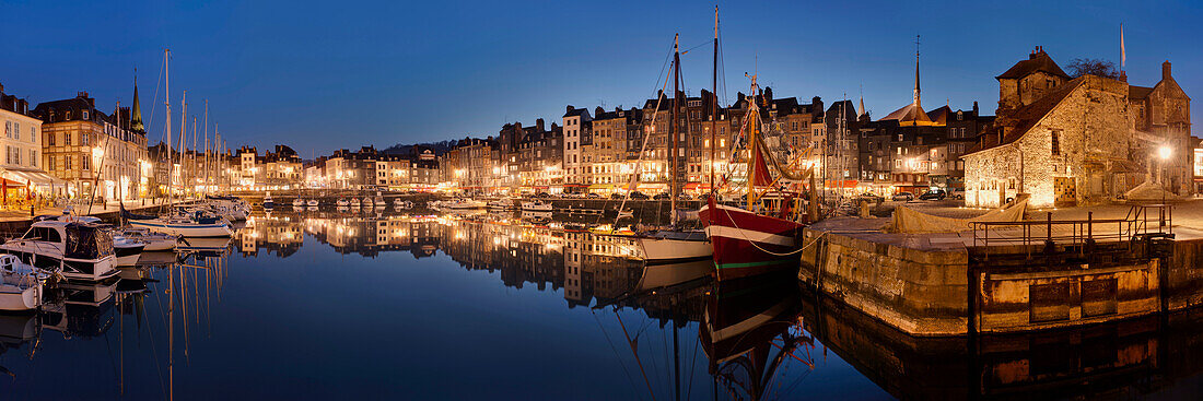 View over the picturesque port of Honfleur situated on the left bank of the Seine, Normandy, France