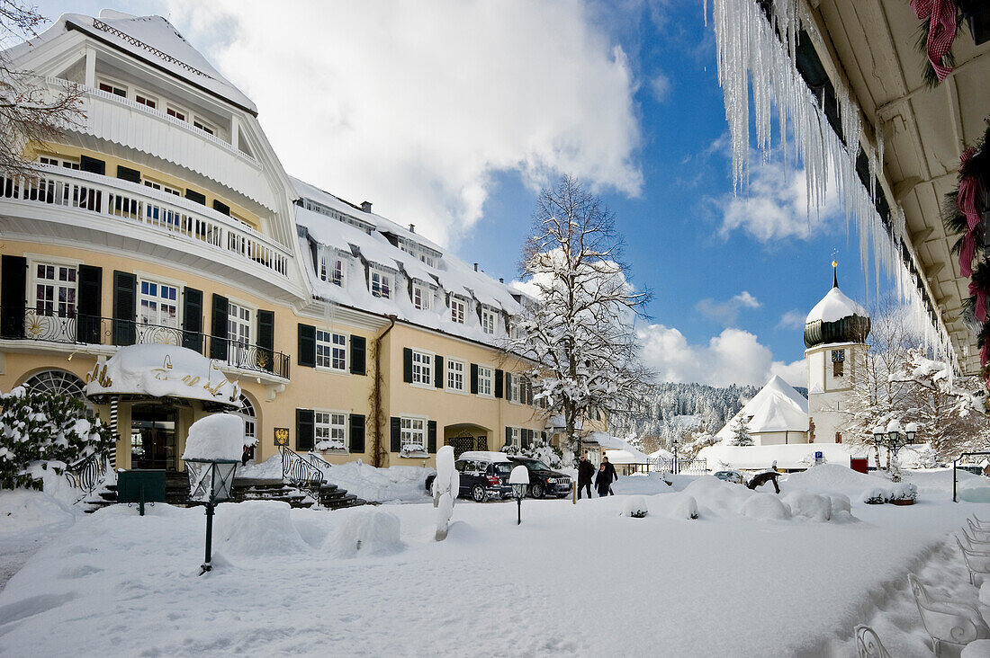 Hotel Adler and church, Hinterzarten, Black Forest, Baden-Wuerttemberg, Germany