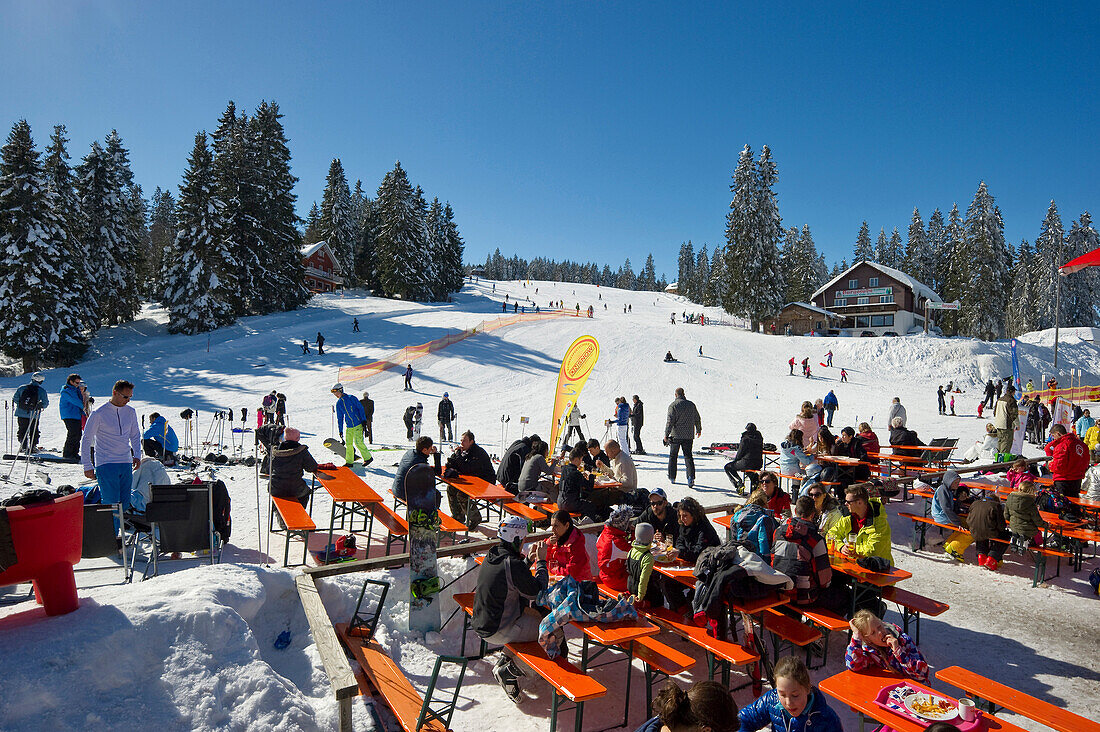 Ski area and restaurant, Feldberg, Black Forest, Baden-Wuerttemberg, Germany